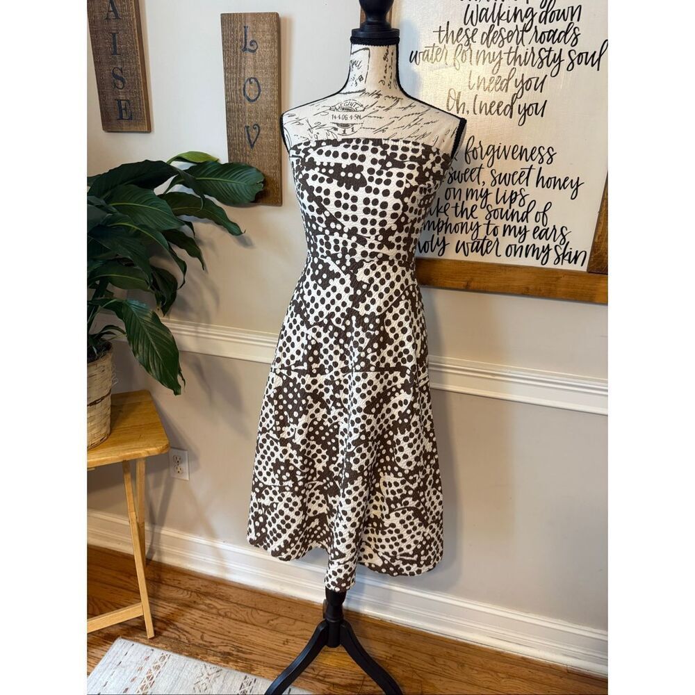J. Crew Women's Polka Dot Starpless Fit and Flare Midi Dress Brown White Size 0